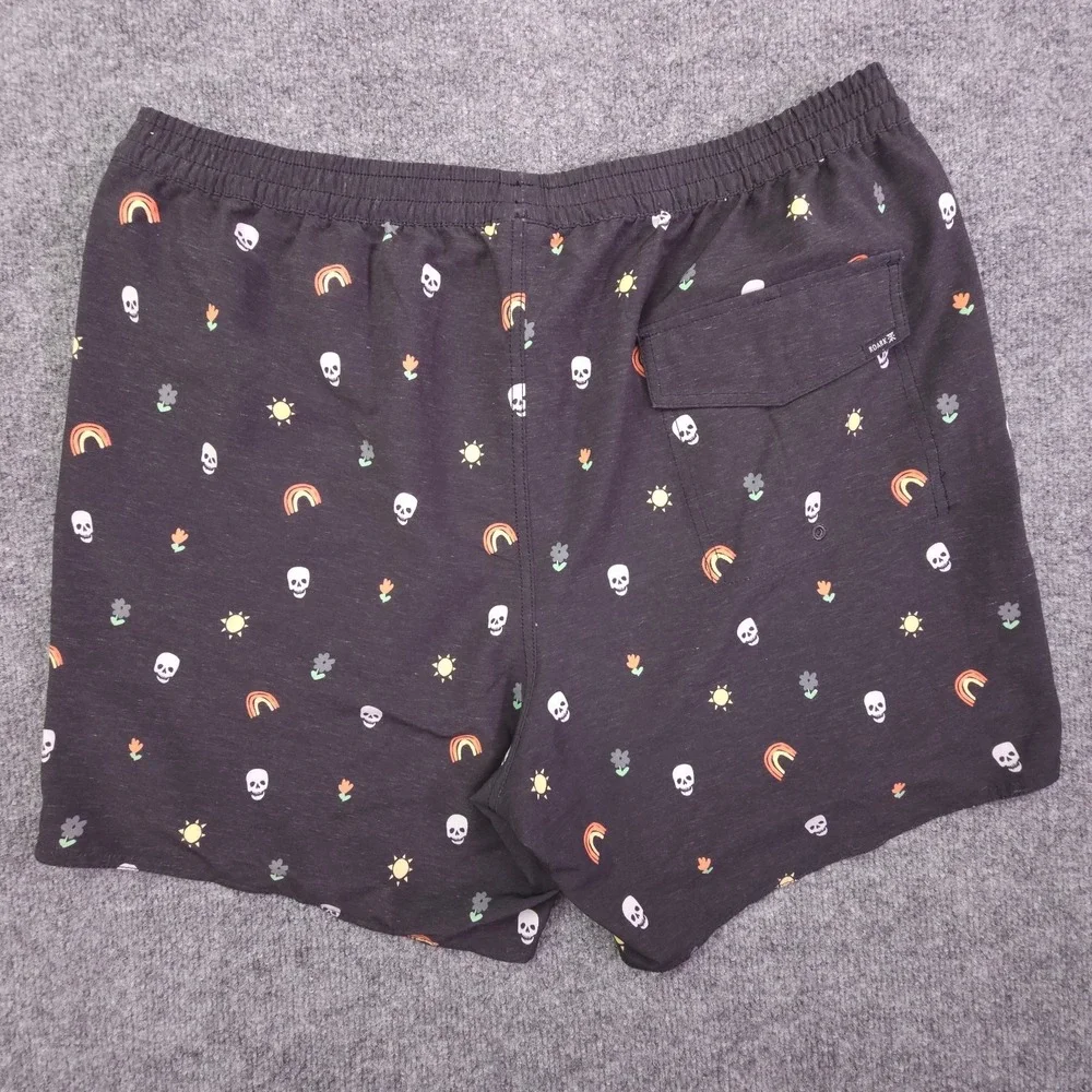 Roark Shorey Calavera Elastic Waist Trunks Black Mens XL RB412 Skull Rainbow AOP